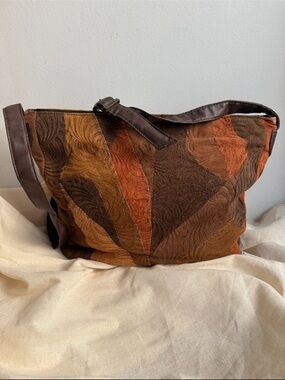 Handcrafted Patchwork Leather Tote Bag Boho Festival Shoulder Bag Quilted